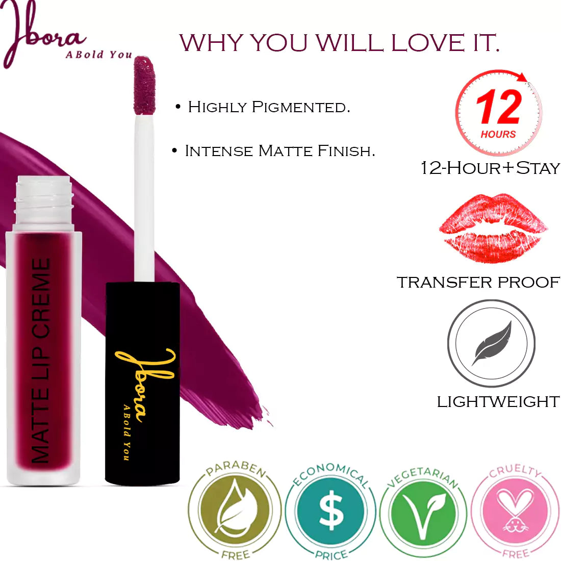Ibora Matte Liquid Lipstick Rich Pigment Smooth Finish Long Lasting Hydrating & Lightweight Lipstick Perfect Matte Finish for Any Look 4.5 ml
