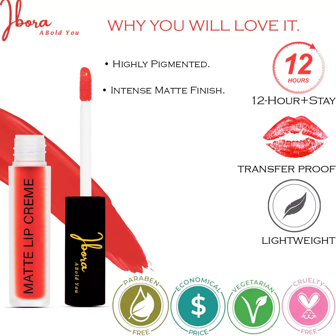Ibora Matte Liquid Lipstick Rich Pigment Smooth Finish Long Lasting Hydrating & Lightweight Lipstick Perfect Matte Finish for Any Look 4.5 ml