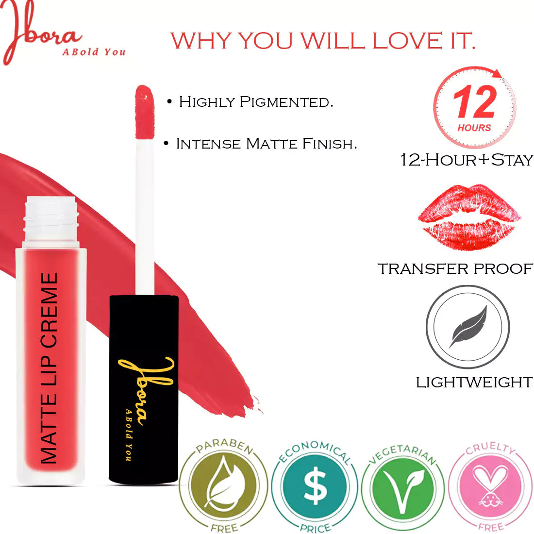 Ibora Matte Liquid Lipstick Rich Pigment Smooth Finish Long Lasting Hydrating & Lightweight Lipstick Perfect Matte Finish for Any Look 4.5 ml