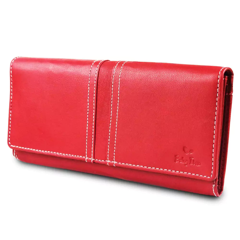 Women Handbag Stylish Women Convertible Clutch Purse Wallet RFID Blocking Trifold Card Holder Ladies Clutch With ID Window (Crimson)