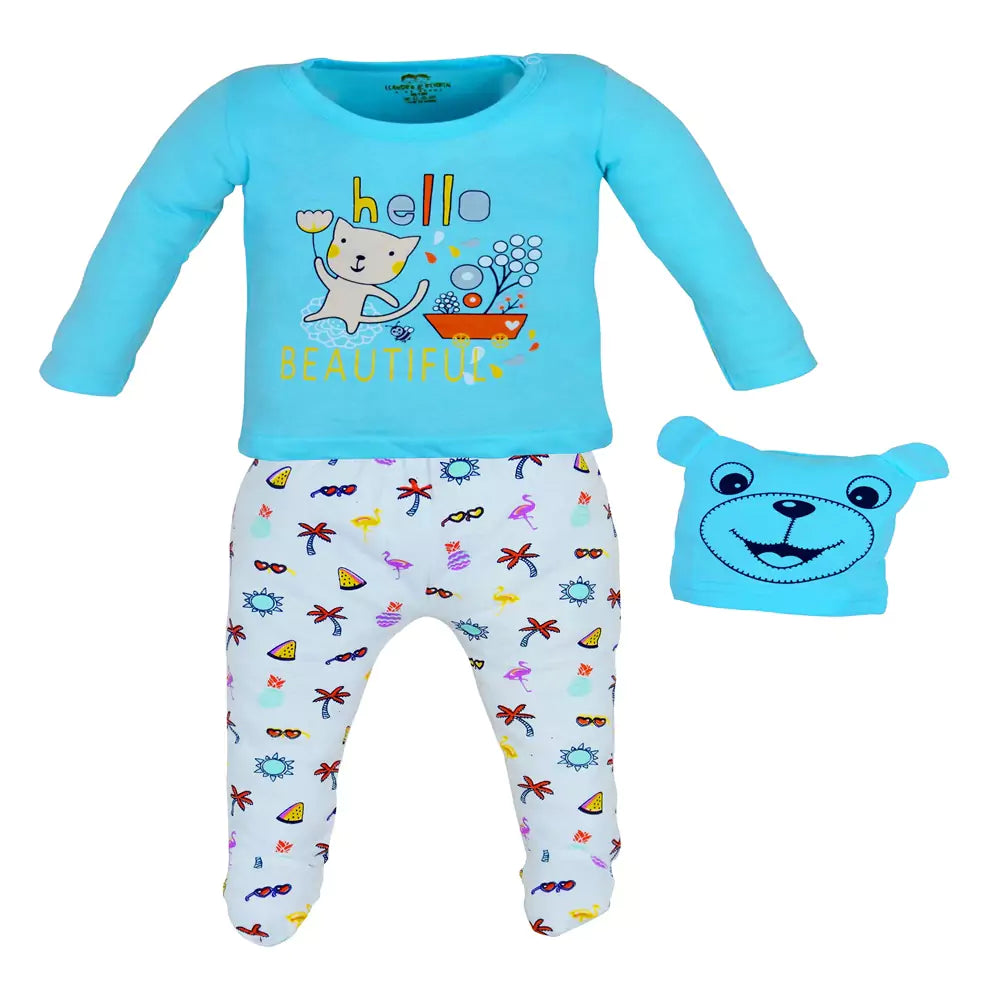 Baby Girl Outfits Infant Light Blue Full Sleeve Round Neck Animal Printed Cotton Top & Bottom Set Dress Pyjama Casual Dress Legging Elastic Waistband Legging 2Pcs Summer Cotton Clothes Set Toddler Clothes