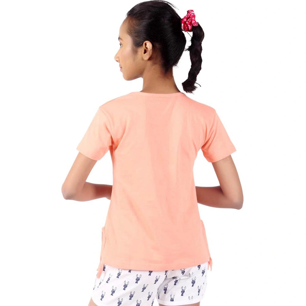 Toddlers,And Girls'Short-Sleeve Crew Neck Soft Graphic Print Tunic Tee Shirts Fashion Tops_Peach
