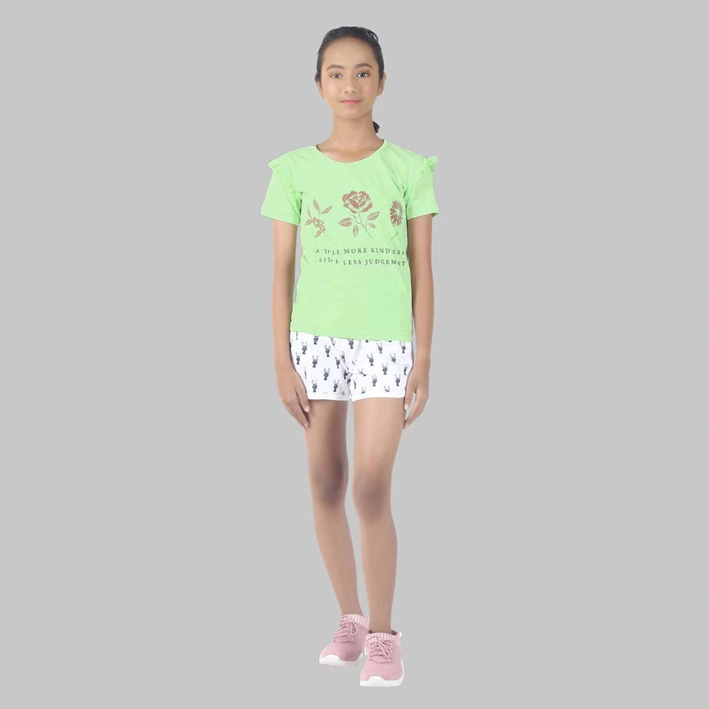 Toddlers,And Girls'Short-Sleeve Crew Neck Soft Graphic Print Tunic Tee Shirts Fashion Tops_Green