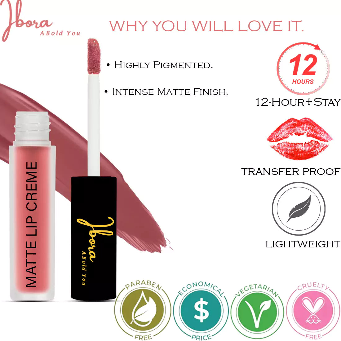 Ibora Matte Liquid Lipstick Rich Pigment Smooth Finish Long Lasting Hydrating & Lightweight Lipstick Perfect Matte Finish for Any Look 4.5 ml
