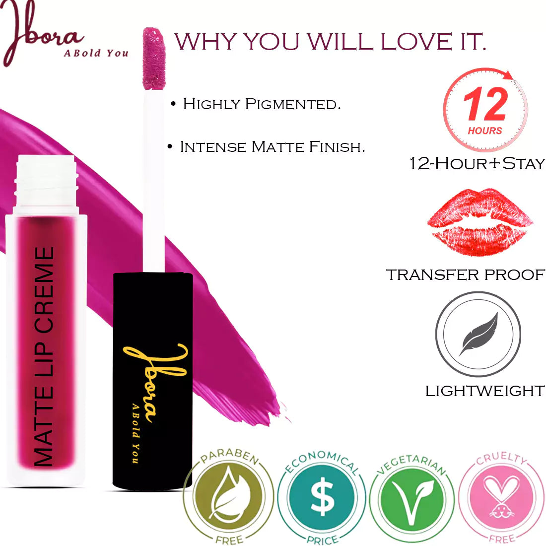 Ibora Matte Liquid Lipstick Rich Pigment Smooth Finish Long Lasting Hydrating & Lightweight Lipstick Perfect Matte Finish for Any Look 4.5 ml