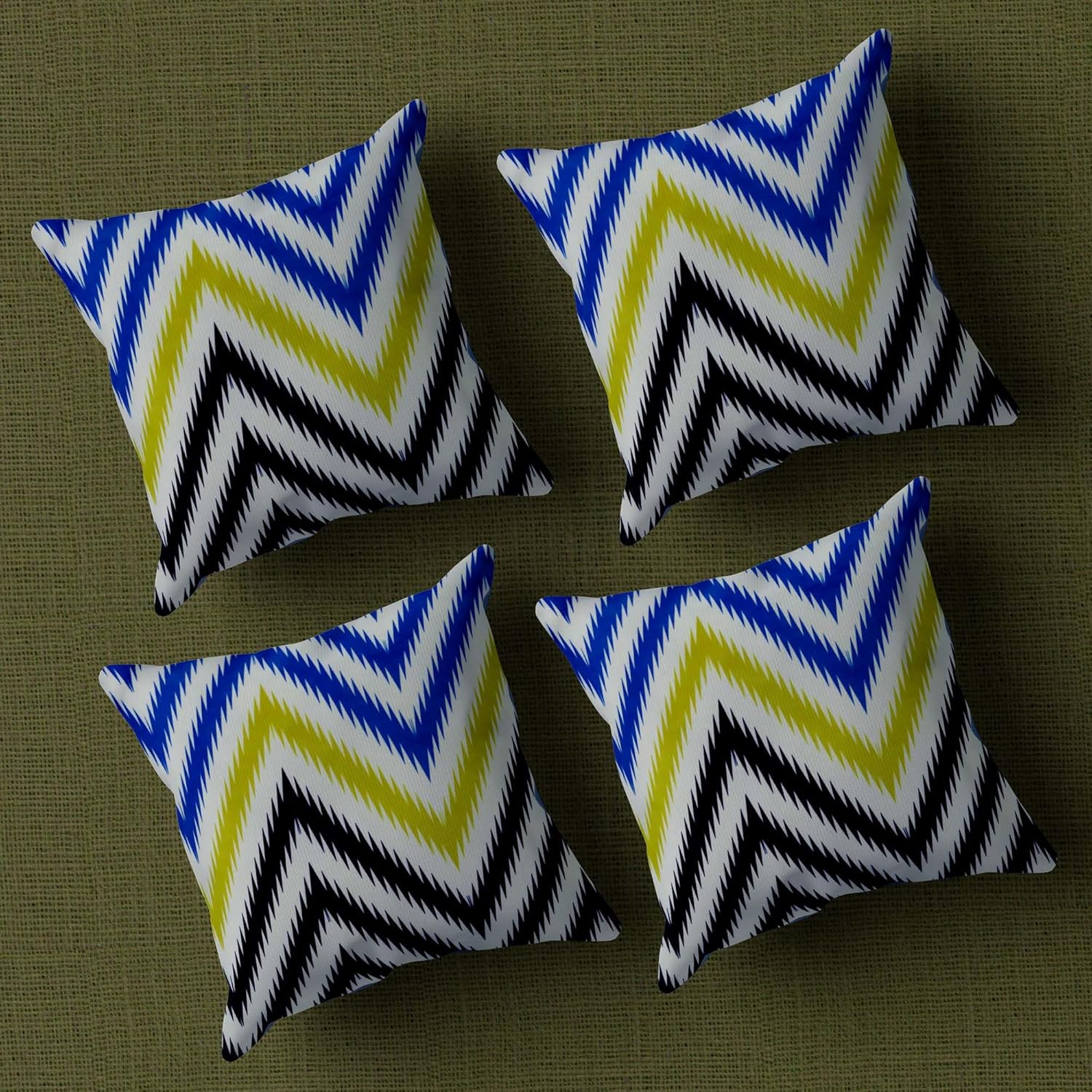 Yellow Blue Chevron Pattern throw pillows Case Covers 16x16 Inch_Pack Of 4