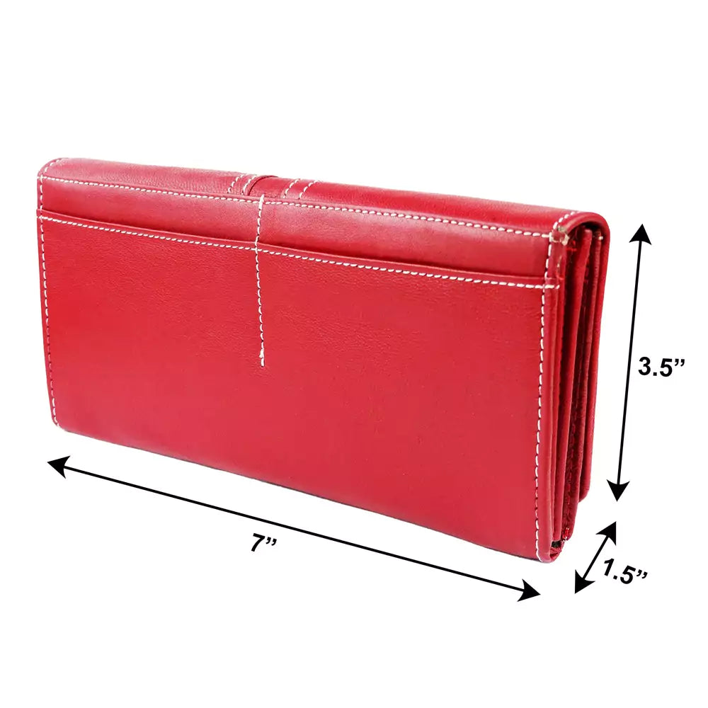 Women Handbag Stylish Women Convertible Clutch Purse Wallet RFID Blocking Trifold Card Holder Ladies Clutch With ID Window (Crimson)