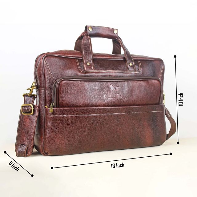 Laptop Messenger Bags/Leather Bag for Men with Adjustable Shoulder Strap_Bombay Brown