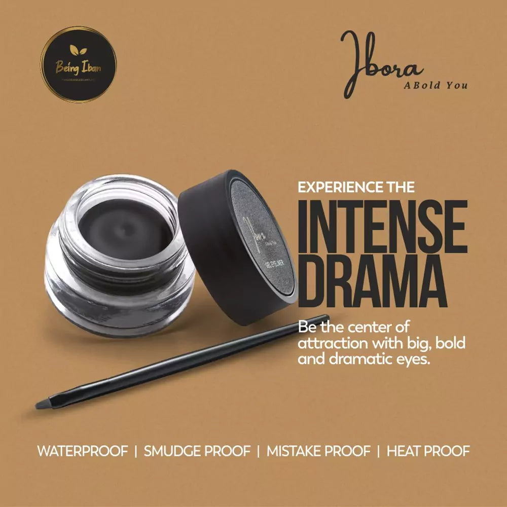 IBORA Gel Eyeliner Quick Drying Smudge Resistant Long Lasting 12 Hour Wear Precise Ultra Fine Black Waterproof (8 Gm)