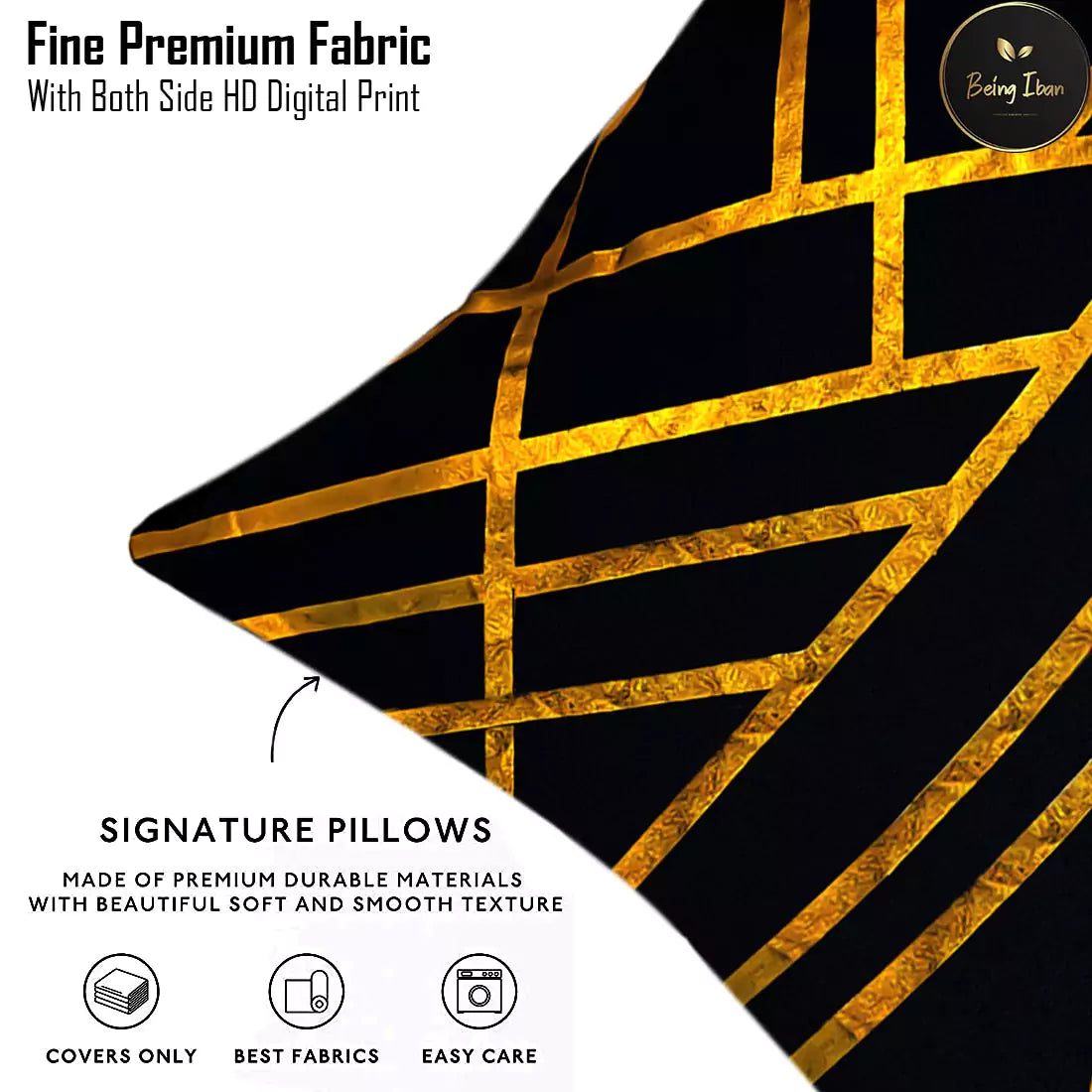 Luxury Black & Gold Geometric Stripped Pattern Printed Pillow Cover -16x 16 Inch Black Gold Velvet Cushion Cover - Set Of 4 Square Hidden Zipper Cushion Case Great for Sofa Bedroom Yard Living Room Decor