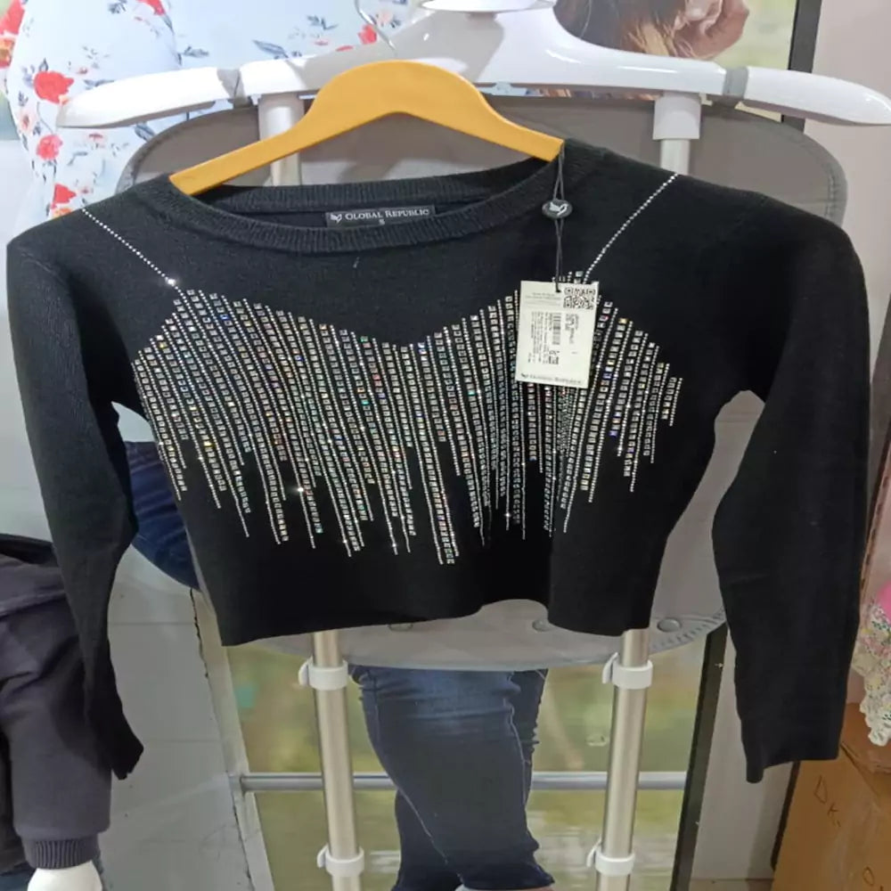 Women Mustard Round Neck Striped Regular Fit Pullover (black)