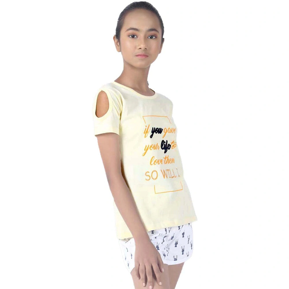 Toddlers,And Girls'Short-Sleeve Crew Neck Soft Graphic Print Tunic Tee Shirts Fashion Tops_Yellow