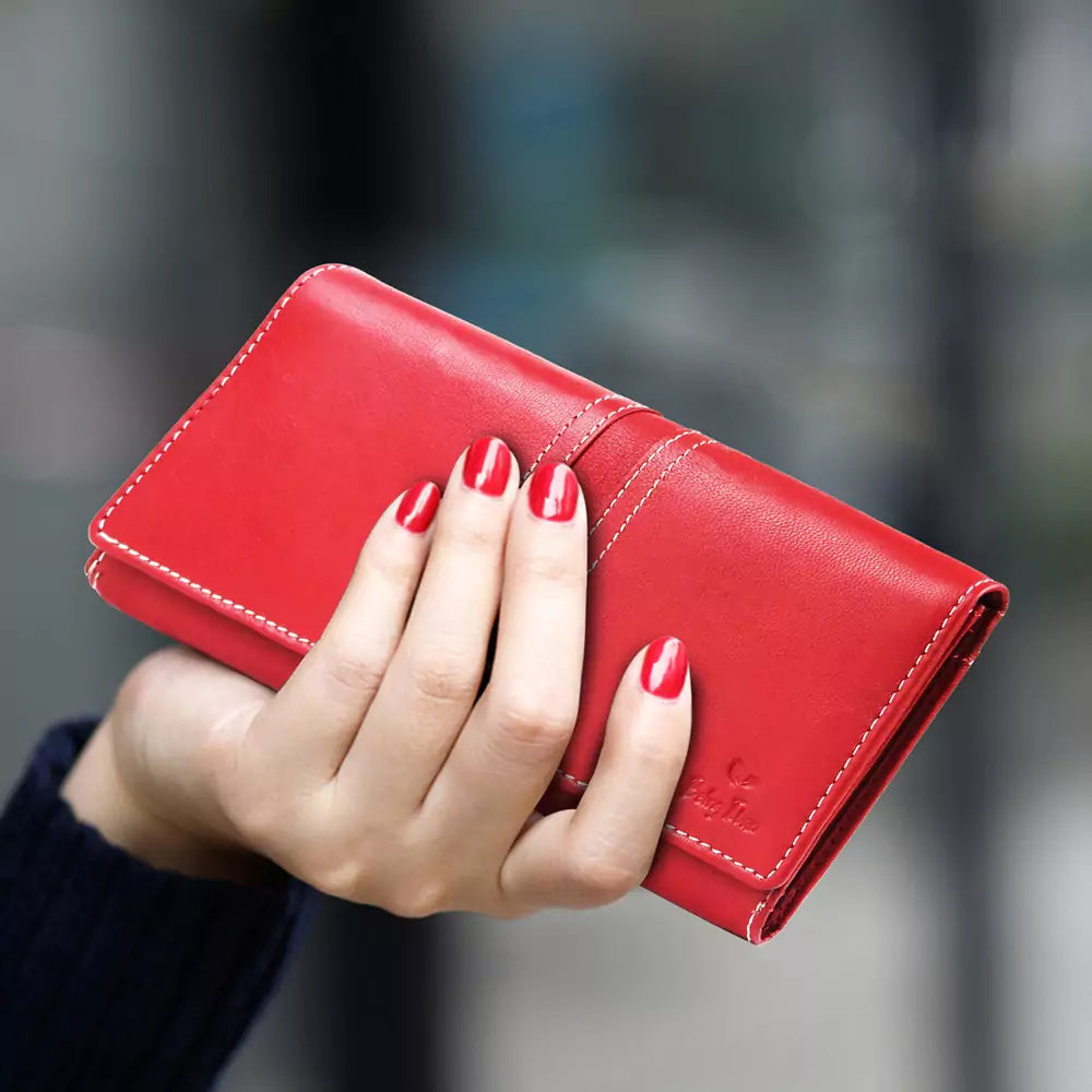 Women Handbag Stylish Women Convertible Clutch Purse Wallet RFID Blocking Trifold Card Holder Ladies Clutch With ID Window (Crimson)