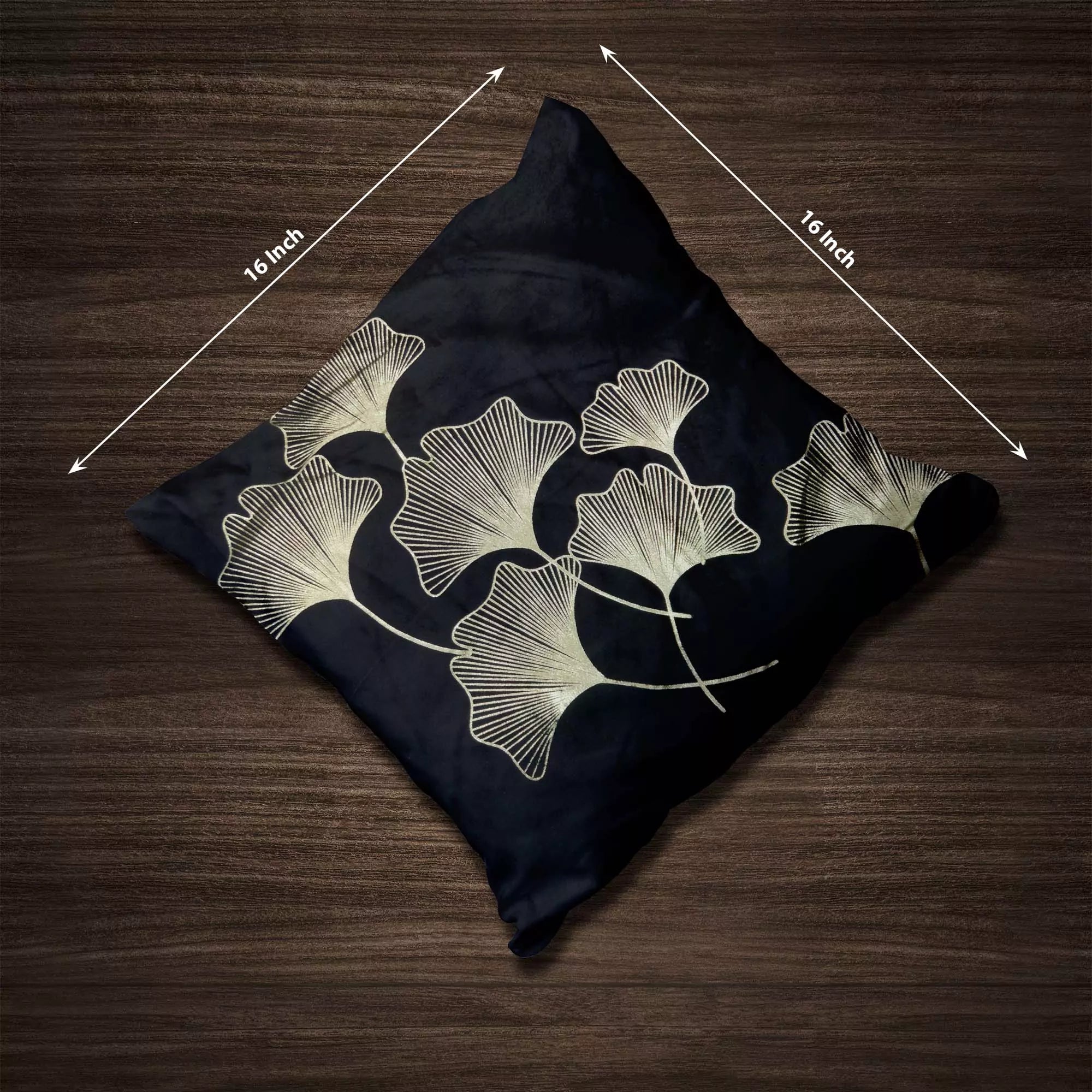Black Gold Tropical Turquoise Ginkgo Leaves Throw Pillow Cover -16x 16 Inch Velvet Plant Leaves Cushion Cover -Set Of 4 Square Hidden Zipper Cushion Case, Great for Sofa,Bedroom,Yard,Living Room Decor(Black & Gold_Leaves)
