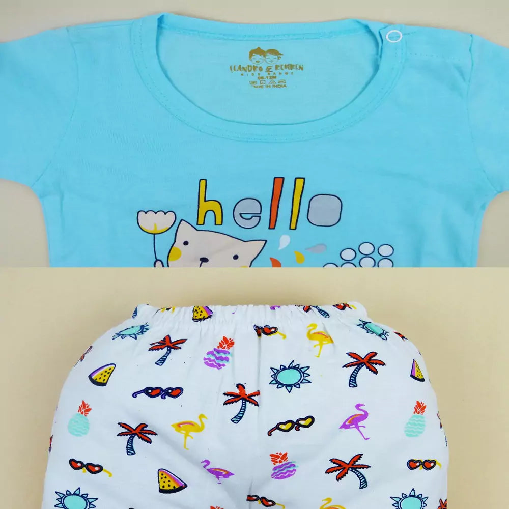 Baby Girl Outfits Infant Light Blue Full Sleeve Round Neck Animal Printed Cotton Top & Bottom Set Dress Pyjama Casual Dress Legging Elastic Waistband Legging 2Pcs Summer Cotton Clothes Set Toddler Clothes