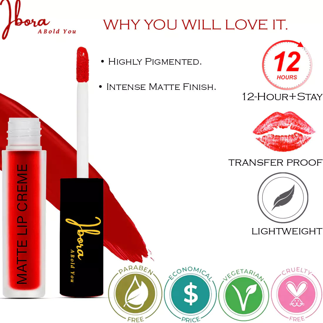 Ibora Matte Liquid Lipstick Rich Pigment Smooth Finish Long Lasting Hydrating & Lightweight Lipstick Perfect Matte Finish for Any Look 4.5 ml