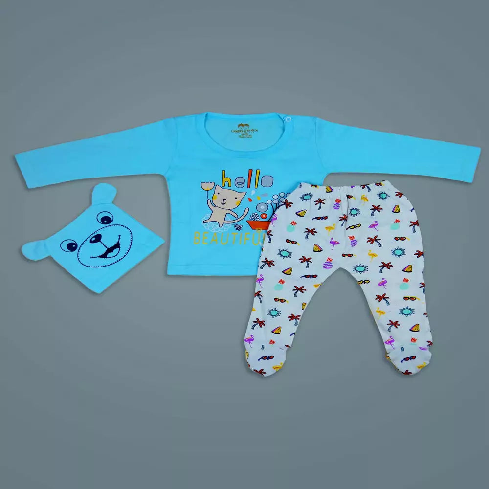 Baby Girl Outfits Infant Light Blue Full Sleeve Round Neck Animal Printed Cotton Top & Bottom Set Dress Pyjama Casual Dress Legging Elastic Waistband Legging 2Pcs Summer Cotton Clothes Set Toddler Clothes