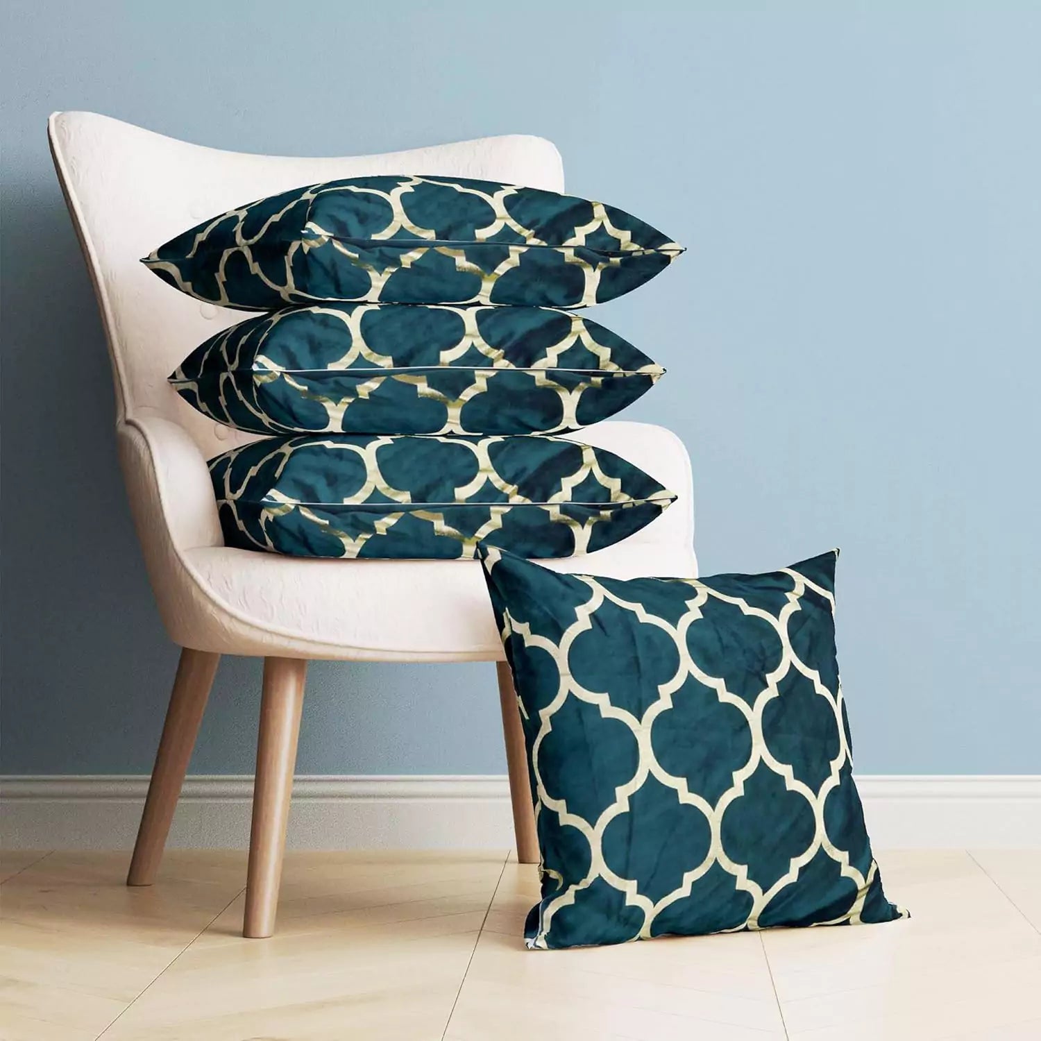 Luxury Emerald Green Geometric Stripped Pattern Printed Pillow Cover -16x 16 Inch Velvet Cushion Cover - Set Of 4