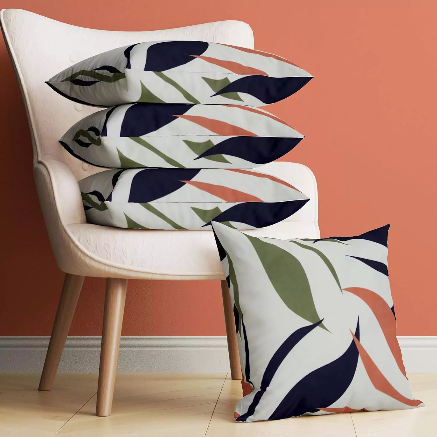 Luxury Geometric Blue Green Yellow Leaves HD Digital Print Pillow Cover -16x 16 Inch Pillow Cushion Cover - Set Of 4 Square Hidden Zipper Cushion Case Great for Sofa Bedroom Yard Living Room Decor