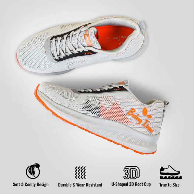 Mens Lightweight Athletic Running Walking Gym Shoes Casual Sports Shoes Fashion Sneakers Walking Shoes_Grey/Orange