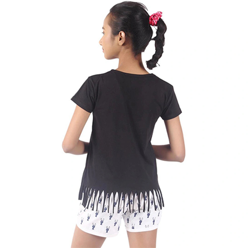 Toddlers,And Girls'Short-Sleeve Crew Neck Soft Graphic Print Tunic Tee Shirts Fashion Tops_Black