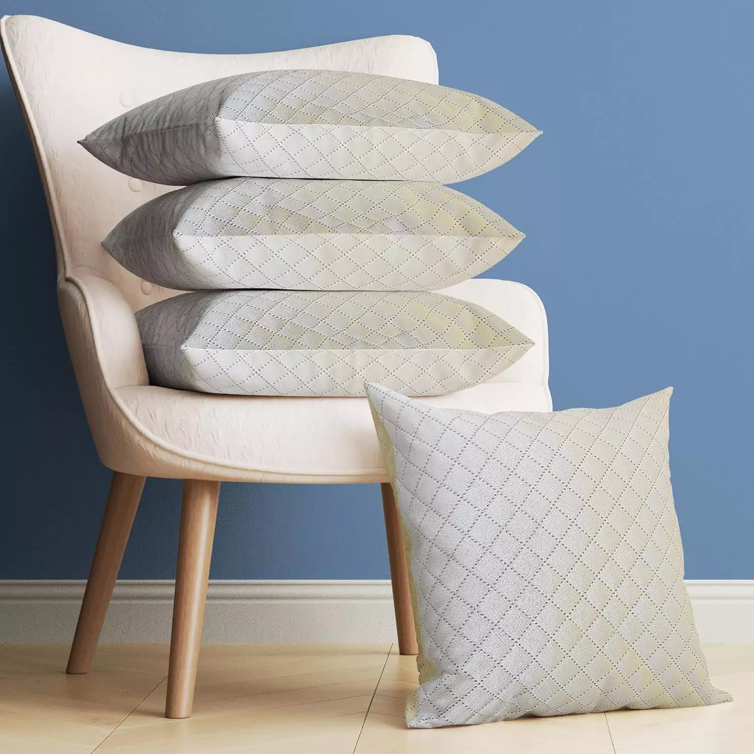 Grey Quilted Pattern Throw/Pillow Cover-16x 16 Inch Velvet Cushion Cover - Set Of 4 Square Hidden Zipper Cushion Case,Pillow Covers for Living Room Great for Sofa, Bedroom,Yard, Living Room Decor