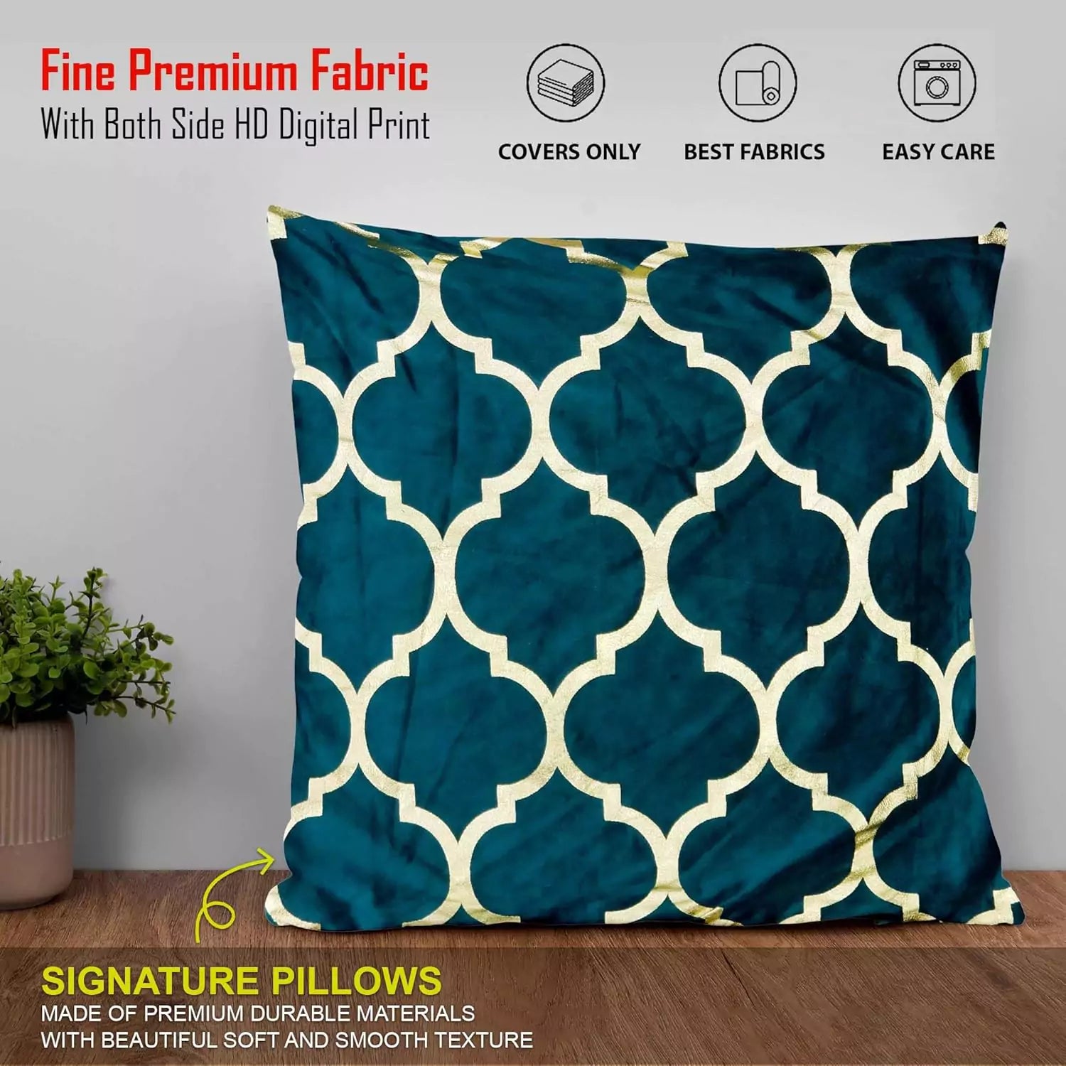 Luxury Emerald Green Geometric Stripped Pattern Printed Pillow Cover -16x 16 Inch Velvet Cushion Cover - Set Of 4