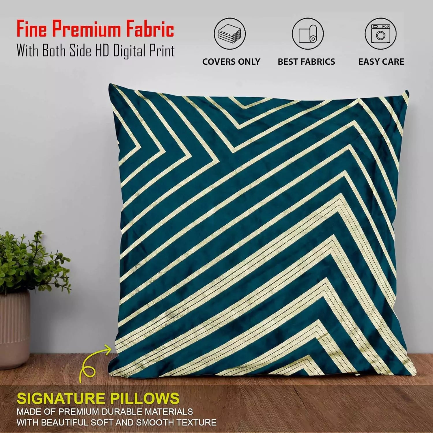 Luxury Dark Green Geometric Stripped Pattern Printed Pillow Cover -16x 16 Inch Velvet Cushion Cover