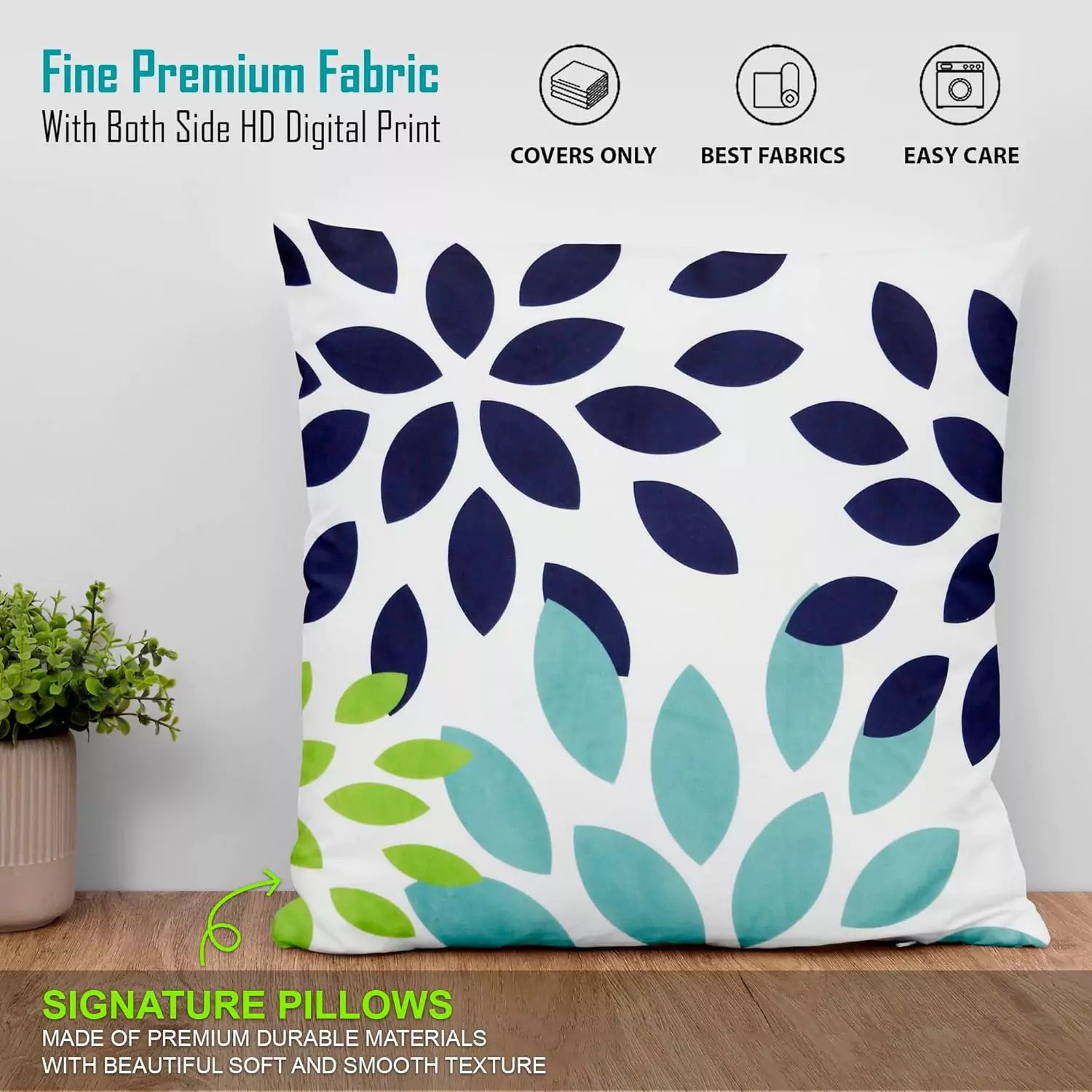 Flower Pillow Covers Decorative Throw Pillow Yellow Blue Floral Pillow Cover 16x16 Set of 4 Cotton Dahlia Teal Cushion Cover for Couch Sofa Bed Room Home Decor Zippered Pillow Cases Turquoise