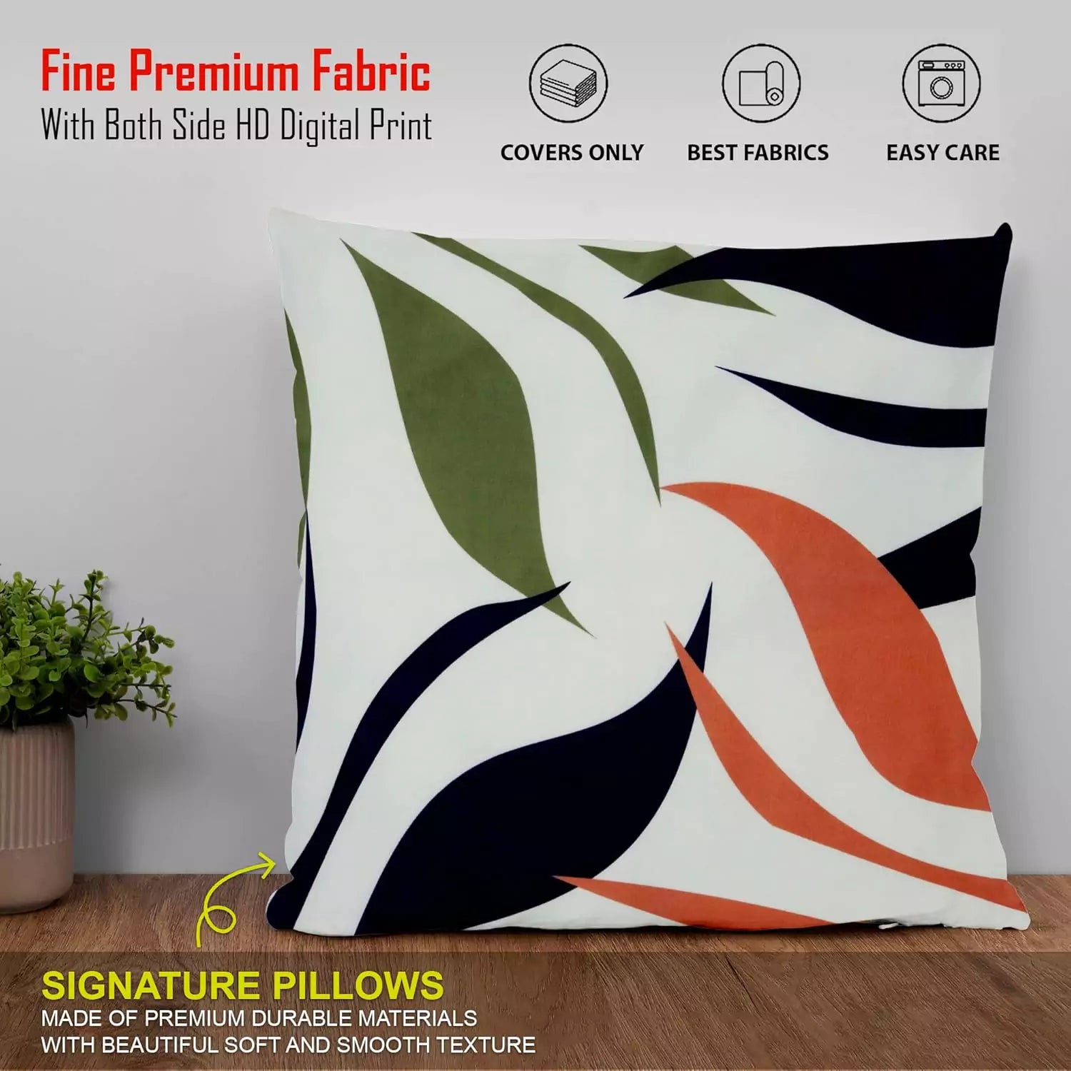 Luxury Geometric Blue Green Yellow Leaves HD Digital Print Pillow Cover -16x 16 Inch Pillow Cushion Cover - Set Of 4 Square Hidden Zipper Cushion Case Great for Sofa Bedroom Yard Living Room Decor