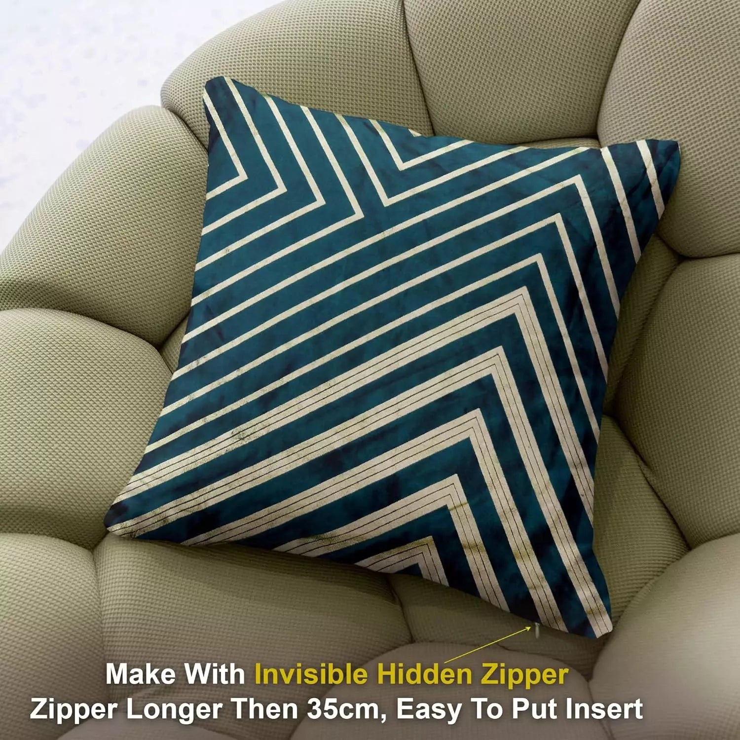 Luxury Dark Green Geometric Stripped Pattern Printed Pillow Cover -16x 16 Inch Velvet Cushion Cover