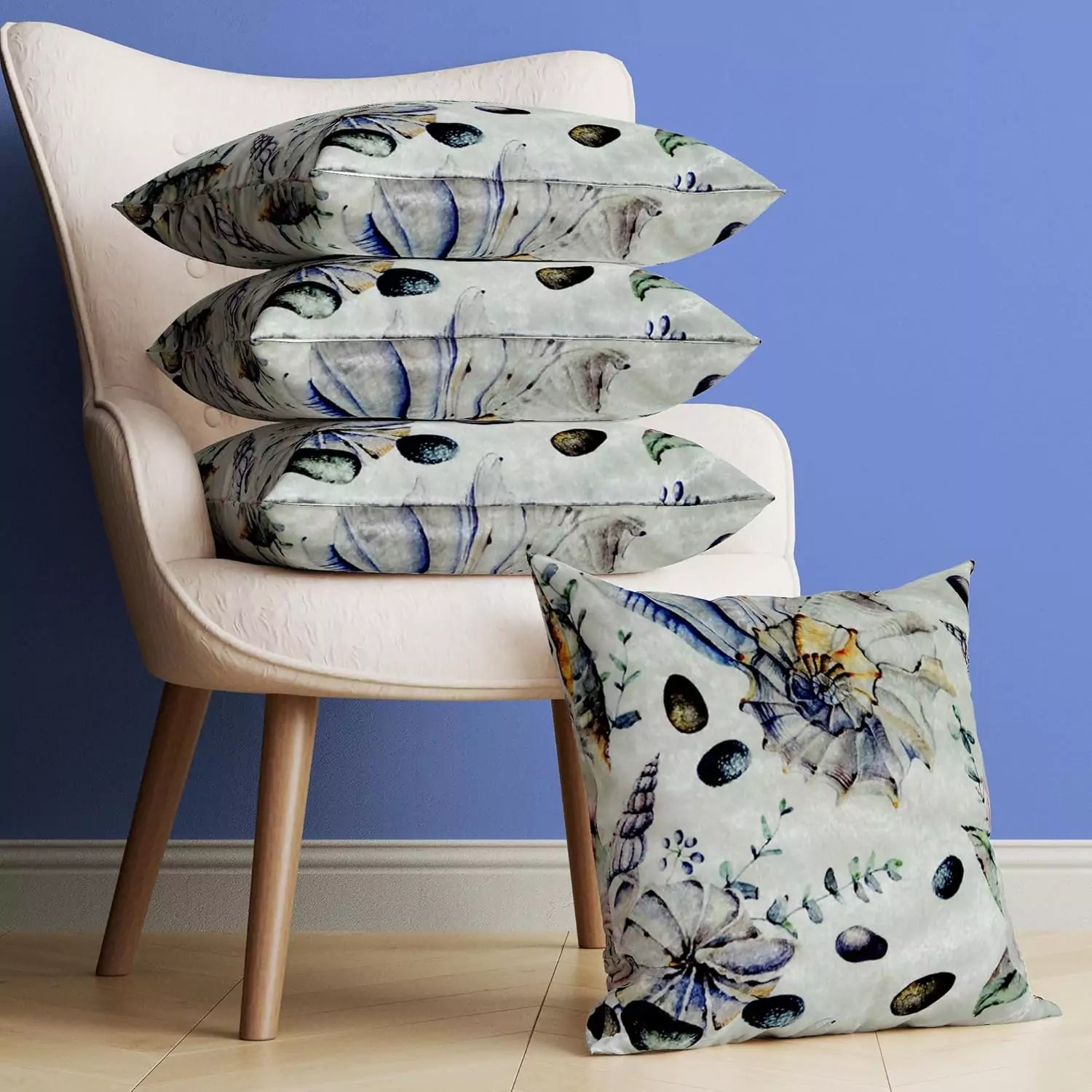 Nautical Coastal Decor Throw Pillow Covers Starfish Seashell Sand Conch Beach House Decorative Cushion Covers 16 x 16 Inch Sea Theme Home Decorative Pillowcases Living Room Cushion Cover_ Set Of 4