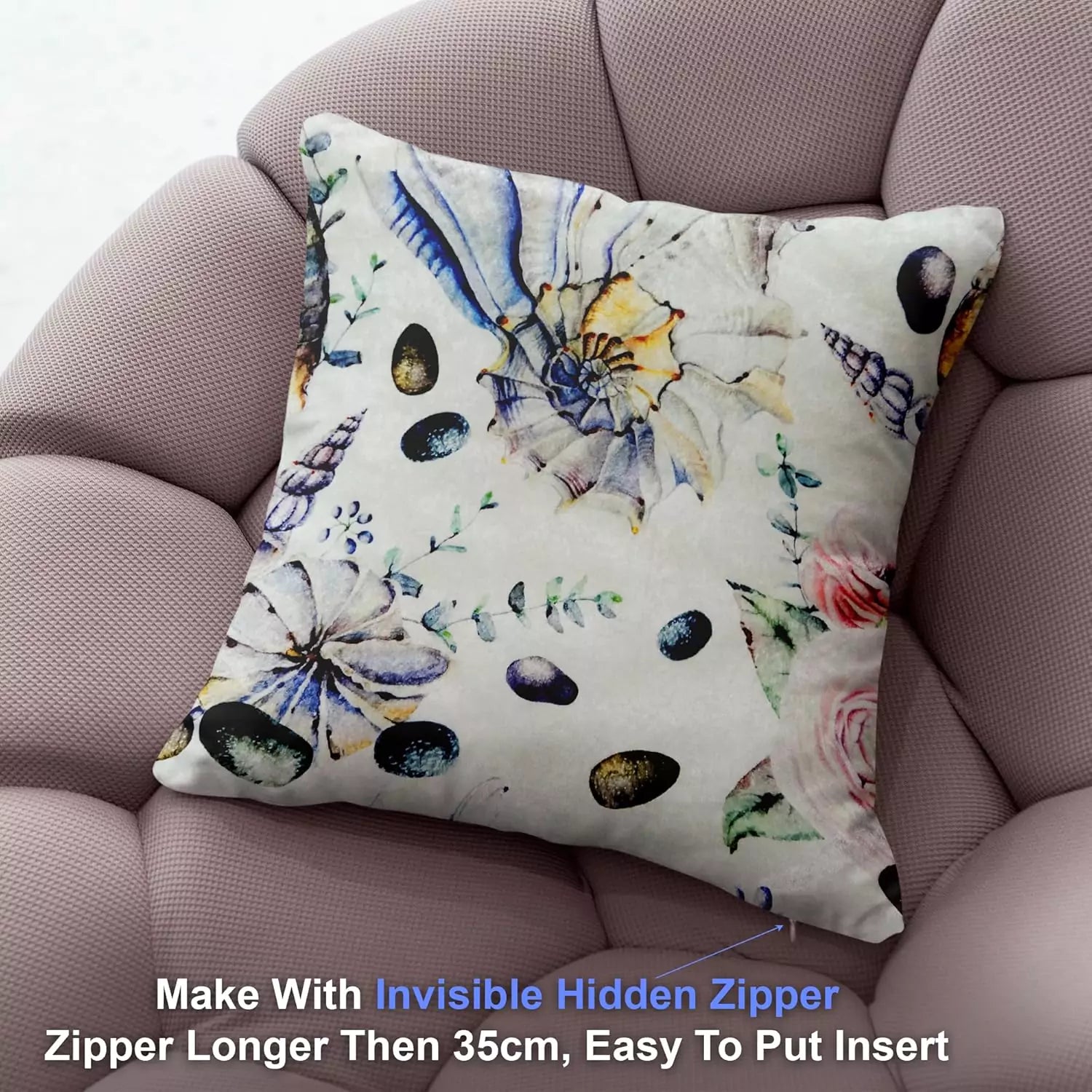 Nautical Coastal Decor Throw Pillow Covers Starfish Seashell Sand Conch Beach House Decorative Cushion Covers 16 x 16 Inch Sea Theme Home Decorative Pillowcases Living Room Cushion Cover_ Set Of 4