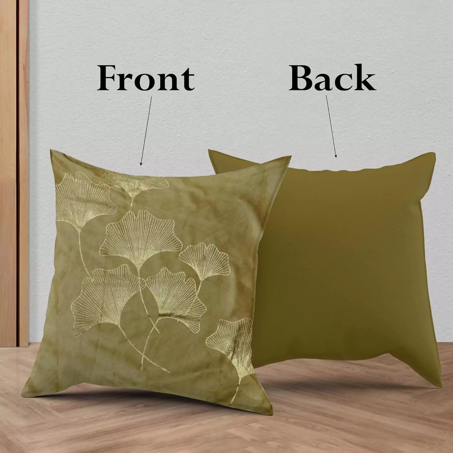 Cream Tropical Turquoise Ginkgo Leaves Throw Pillow Cover -16x 16 Inch Velvet Plant Leaves Cushion Cover -Set Of 4 Square Hidden Zipper Cushion Case