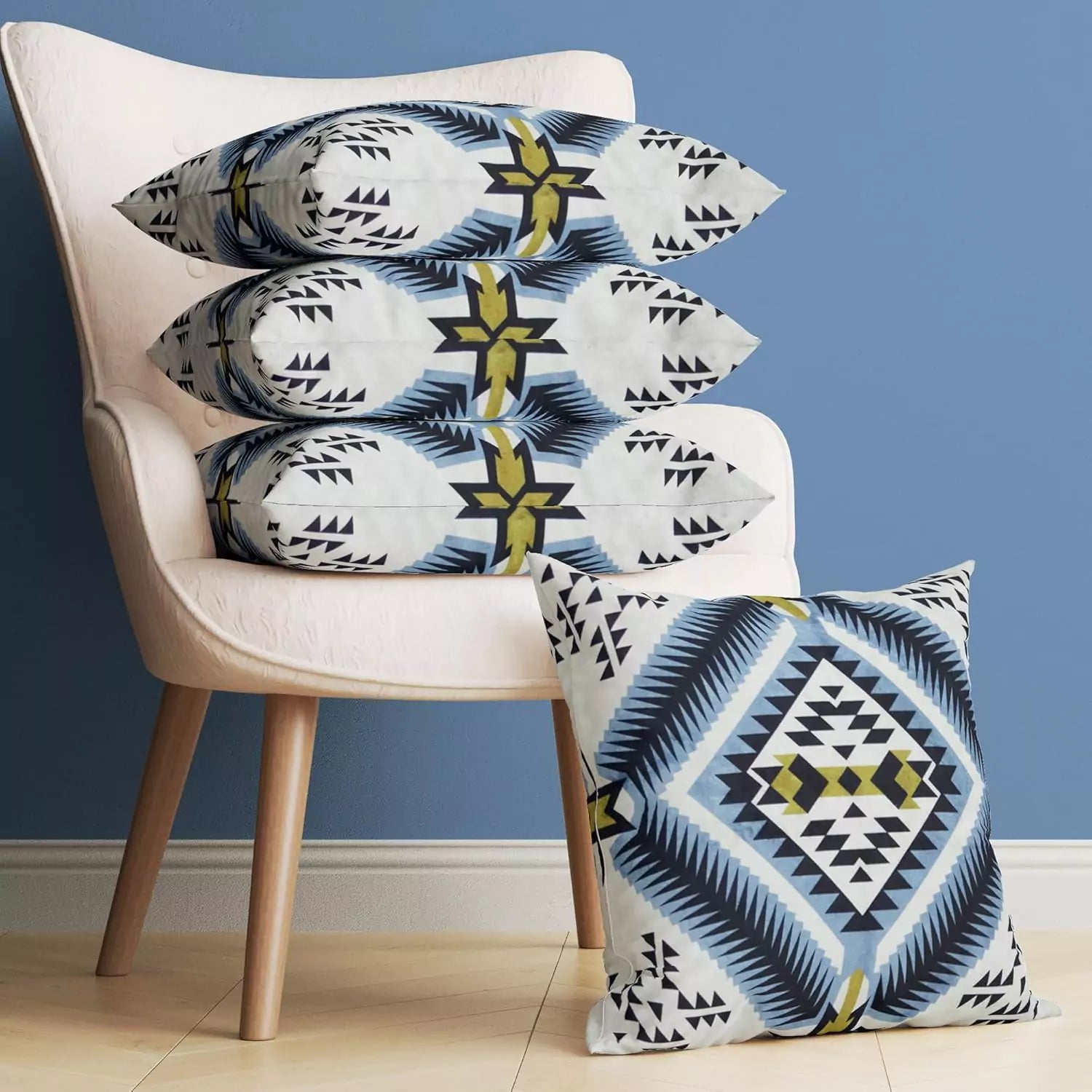 Cushion Cases Colorful Aztec Abstract Green Black White Geometric Seamless Pattern Set of 4,Decor Throw Pillow Covers Soft Modern Double-Sided Designs 16X16 Inch