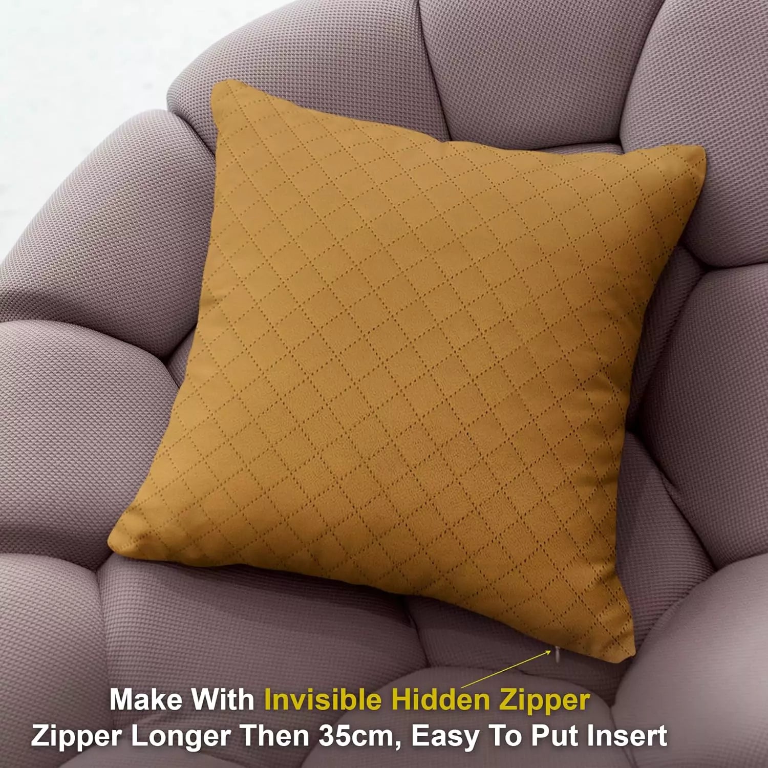 Cofee Color Quilted Pattern Throw/Pillow Cover-16x 16 Inch Velvet Cushion Cover - Set Of 4 Square Hidden Zipper Cushion Case,Pillow Covers for Living Room Great for Sofa, Bedroom,Yard, Living Room Decor - Being Iban