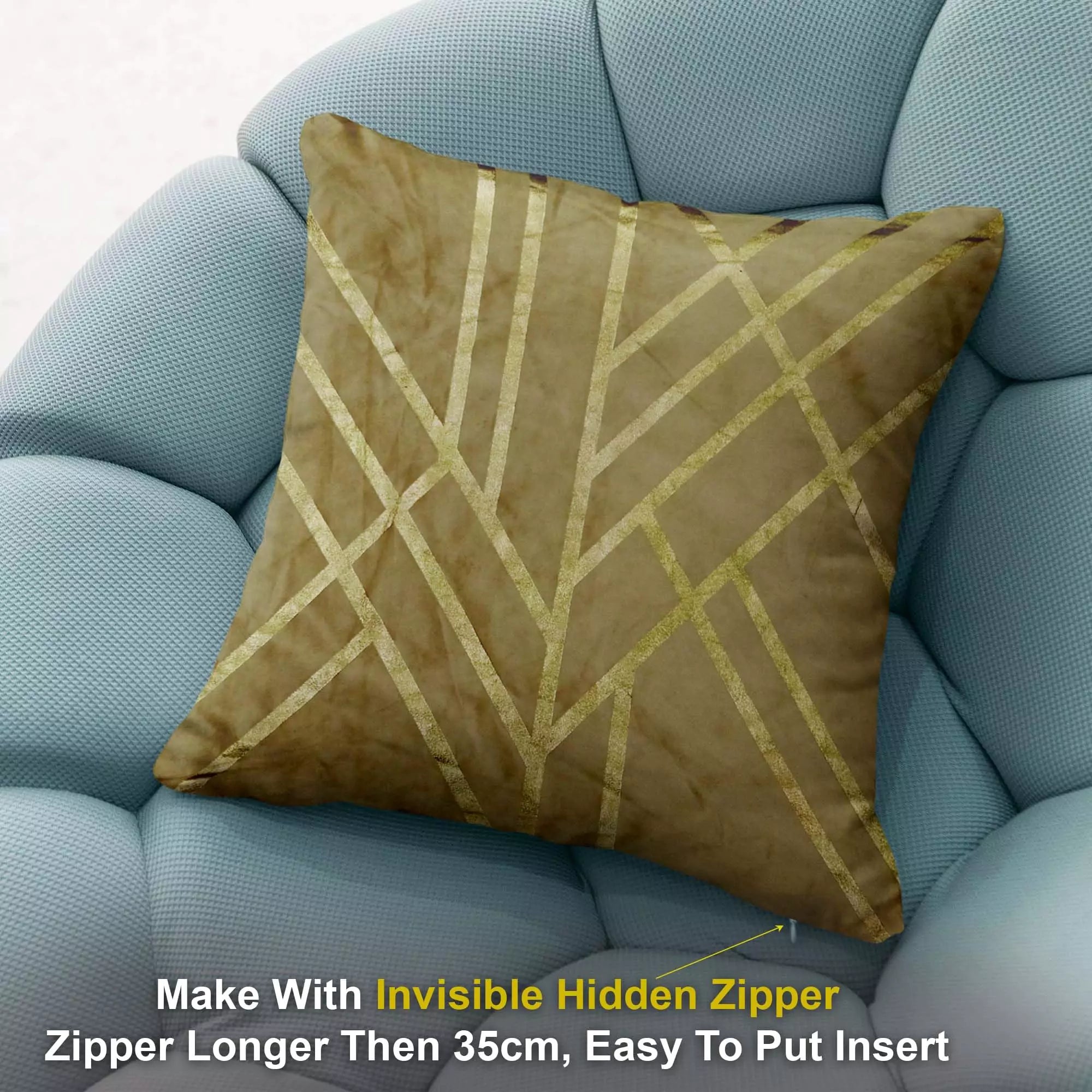 Luxury Gold Geometric Stripped Pattern Printed Pillow Cover -16x 16 Inch Black Gold Velvet Cushion Coverrere