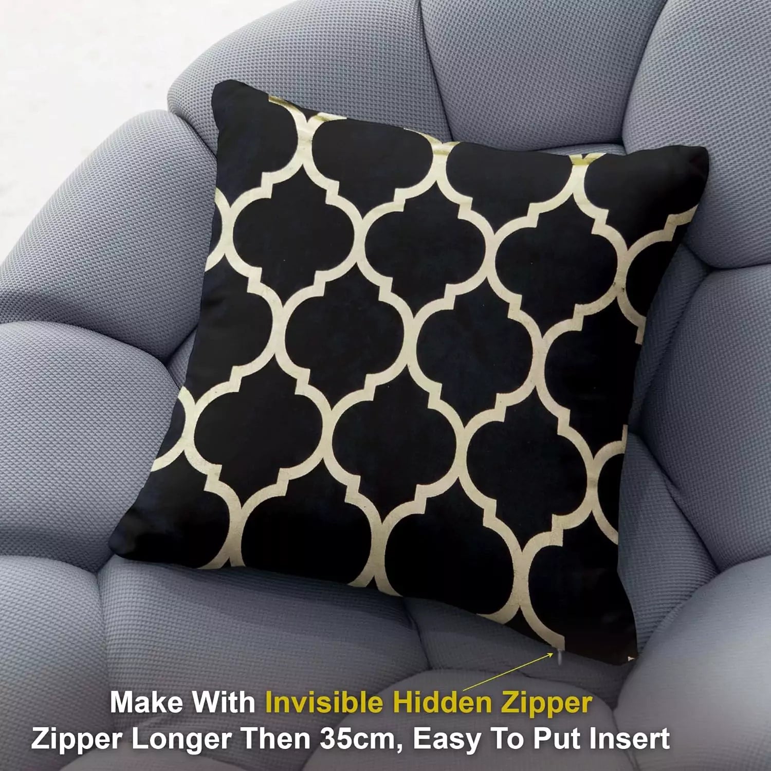 Luxury Black & Gold Geometric Stripped Pattern Printed Pillow Cover -16x 16 Inch Black Gold Velvet Cushion Cover - Set Of 4 Square Hidden Zipper Cushion Case, Great for Sofa, Bedroom,Yard,Living Room Decor