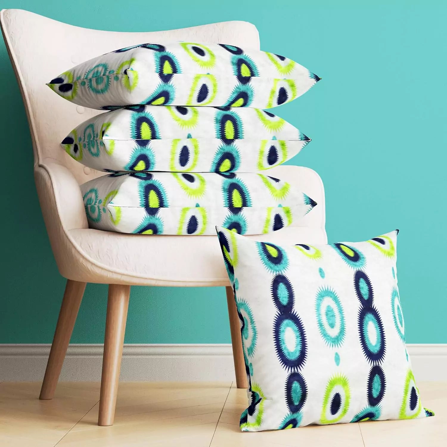 Summer Fruits Decorative Throw Pillow Covers Yummy Green Kiwi Pillow Cases Cushion Cover Healthy Living Art Pillowcase 16 x 16 Inch Set of 4 for Couch Bed Sofa Patio Car