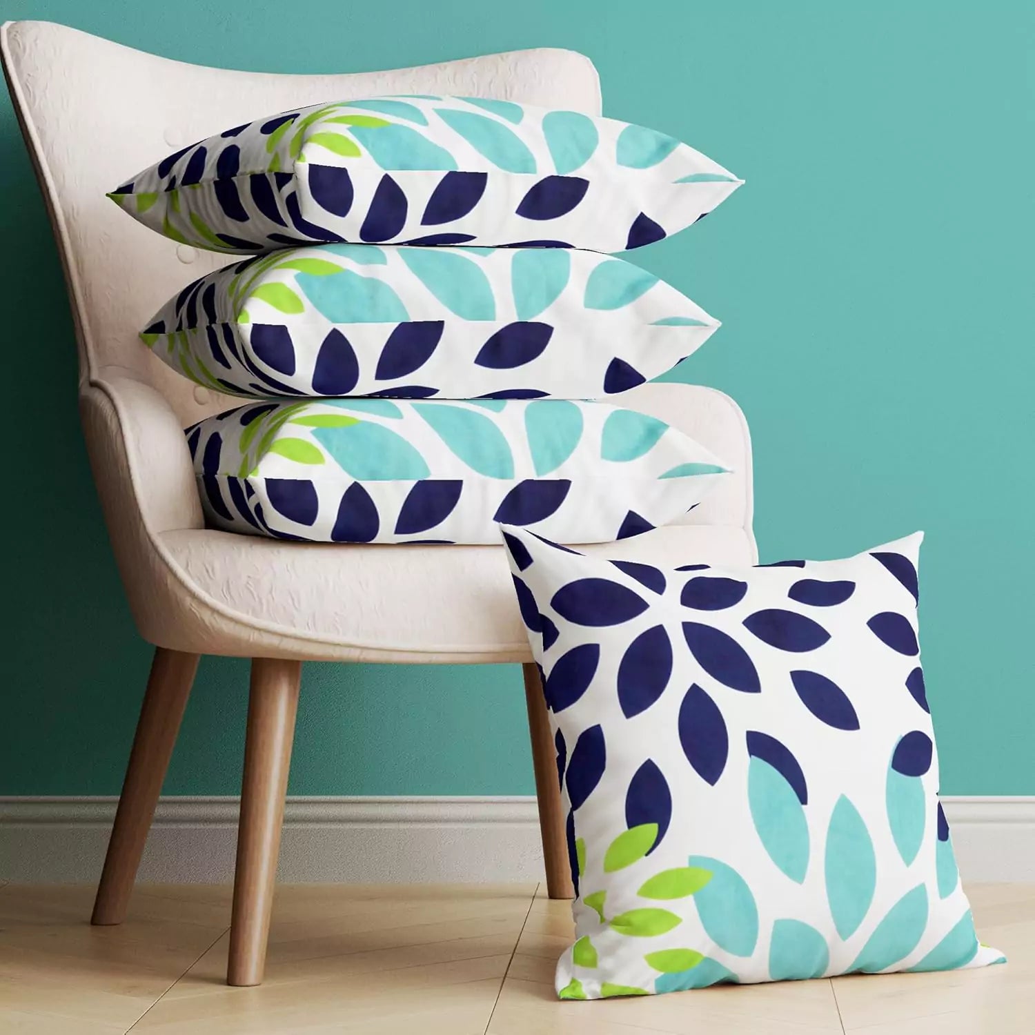 Flower Pillow Covers Decorative Throw Pillow Yellow Blue Floral Pillow Cover 16x16 Set of 4 Cotton Dahlia Teal Cushion Cover for Couch Sofa Bed Room Home Decor Zippered Pillow Cases Turquoise