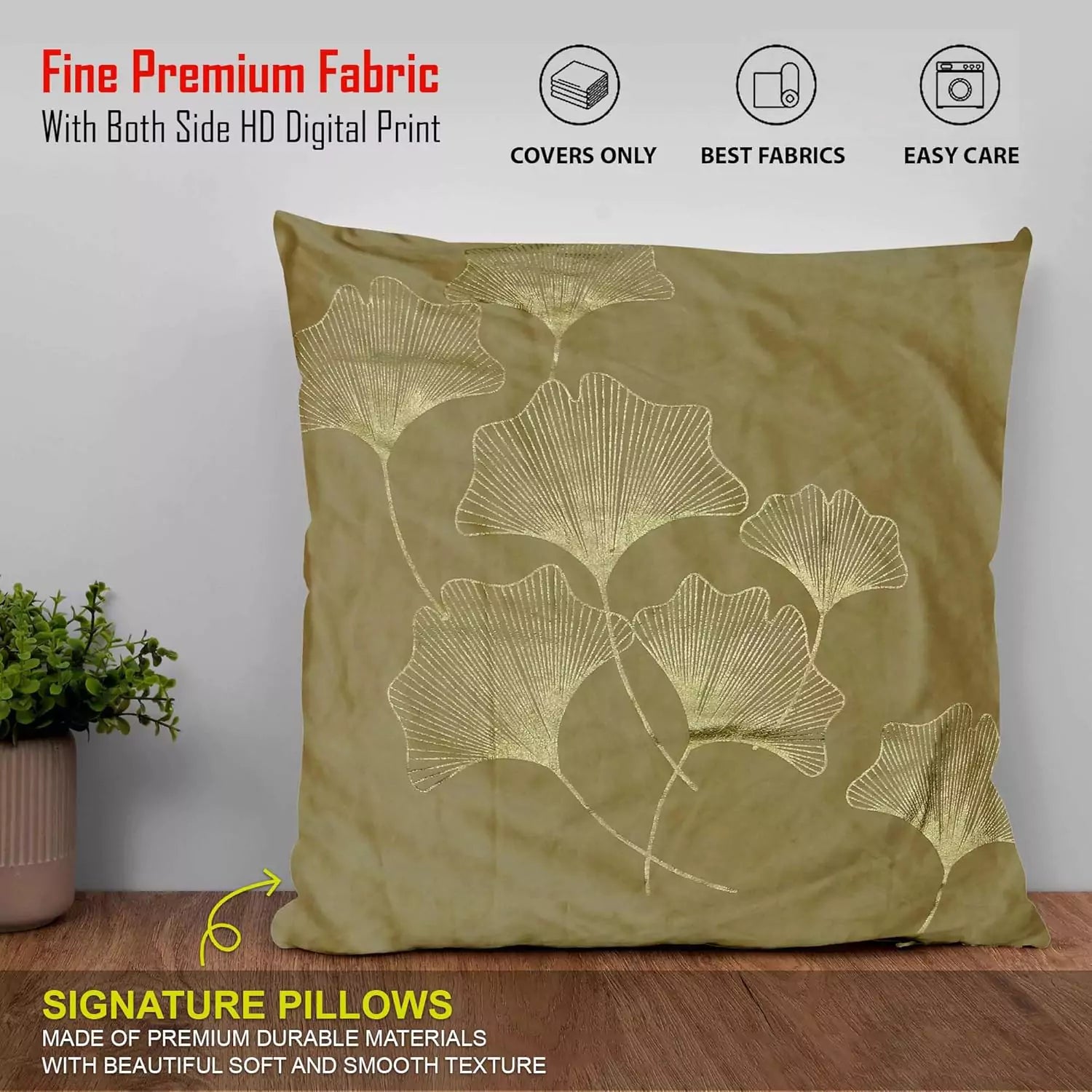 Cream Tropical Turquoise Ginkgo Leaves Throw Pillow Cover -16x 16 Inch Velvet Plant Leaves Cushion Cover -Set Of 4 Square Hidden Zipper Cushion Case