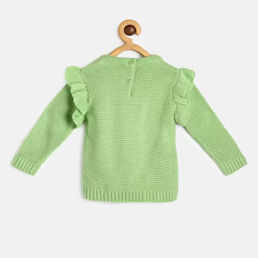 MINI KLUB Baby Girls Self Design Round Neck Green Sweater