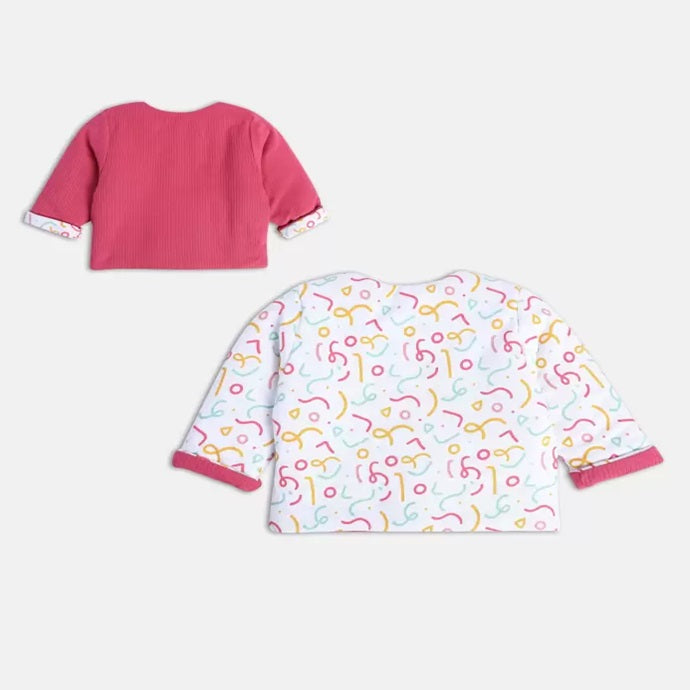 Red Print Casual Full Sleeves Round Neck Girls Regular Fit Reversible Jacket