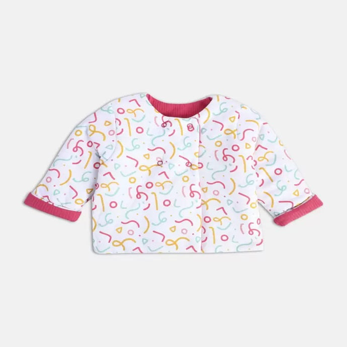 Red Print Casual Full Sleeves Round Neck Girls Regular Fit Reversible Jacket