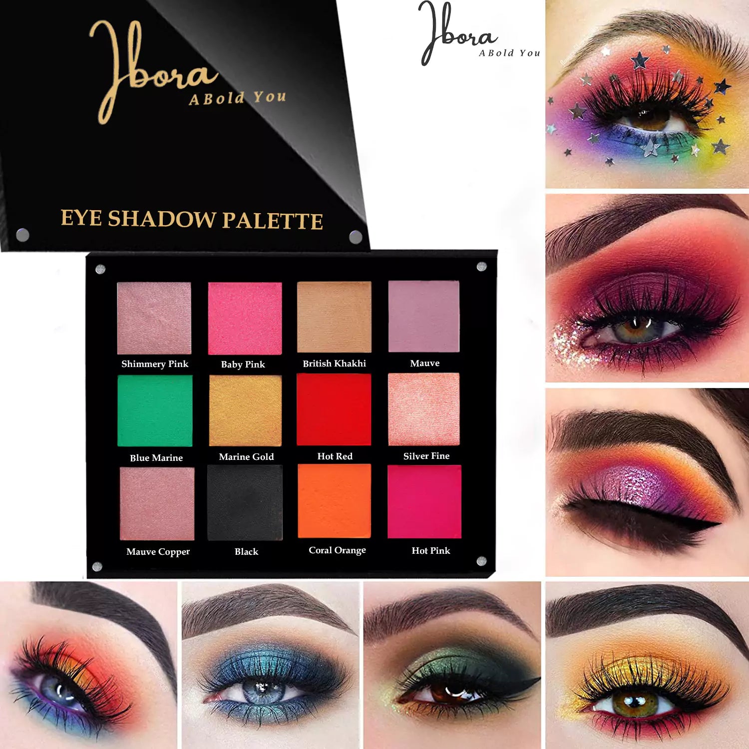 IBORA Eyeshadow Palette 12 Highly Pigmented Blendable Shades Matte Shimmer & Metallic Vegan Cruelty Free Made Without Oil Fragrance Parabens Alcohol & Microplastic Particles