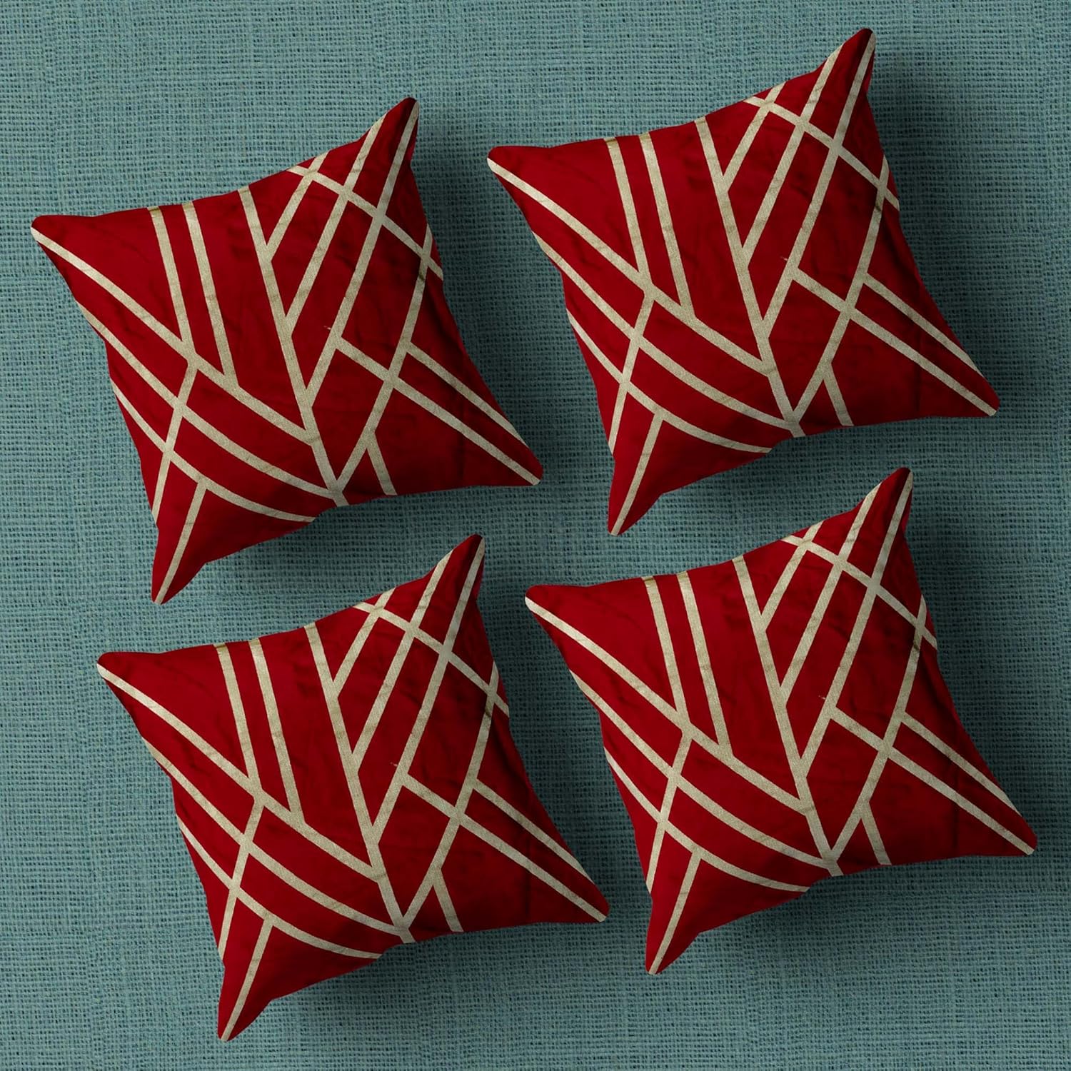 Geometric Stripped Pattern Printed Pillow Cover -16x 16 Inch Maroon & Gold Velvet Cushion Cover_Pack