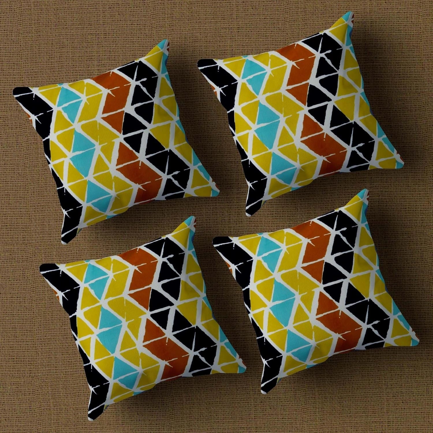 Colorful Geometric Triangle Rhombus Abstract Cushion Covers Orange Blue 16x16 Inch_Pack Of 4 - Being Iban