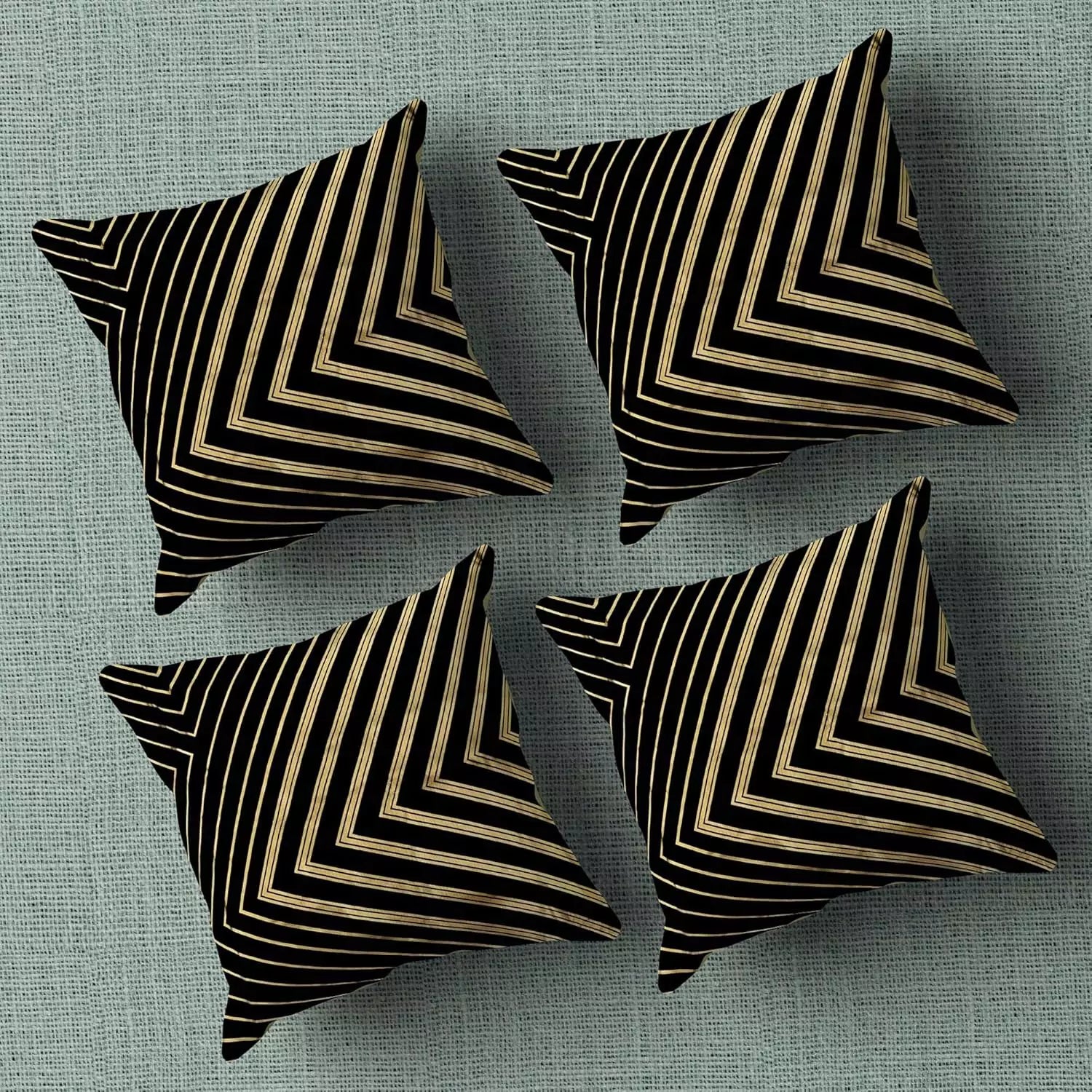 Luxury Black & Gold Geometric Stripped Pattern Printed Pillow Cover -16x 16 Inch Black Gold Velvet Cushion Cover - Set Of 4 Square Hidden Zipper Cushion Case, Great for Sofa, Bedroom,Yard,Living Room Decoress