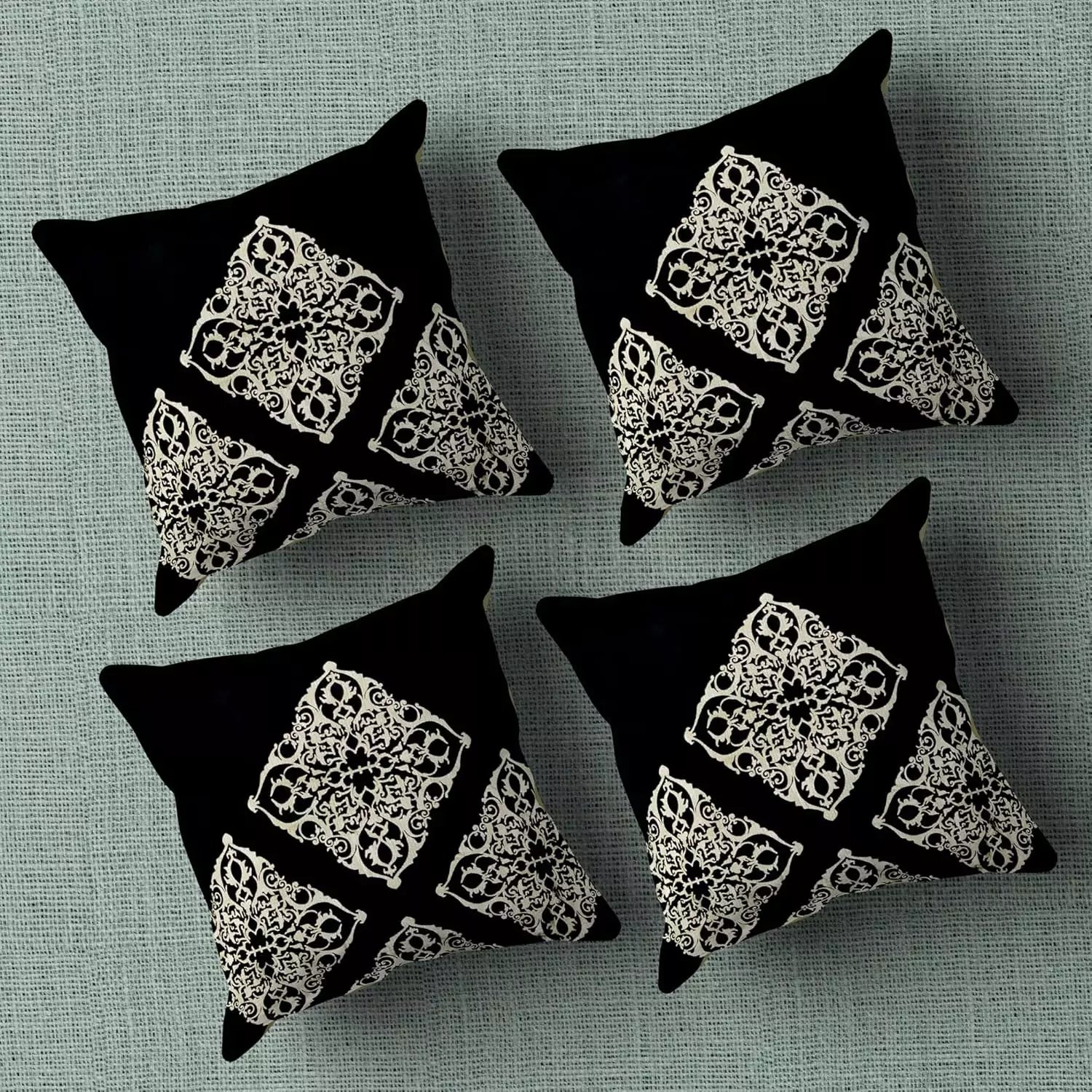 Jacquard Velvet Square Cushion Cover 16x16 inch,Ethnic Motifs Cushion Covers_Black