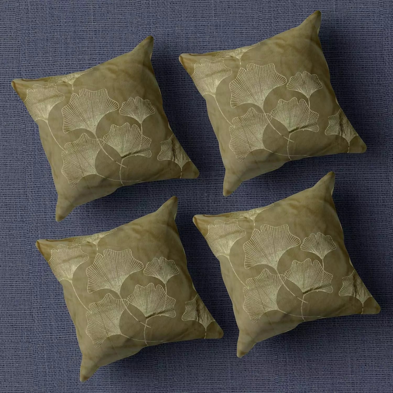 Cream Tropical Turquoise Ginkgo Leaves Throw Pillow Cover -16x 16 Inch Velvet Plant Leaves Cushion Cover -Set Of 4 Square Hidden Zipper Cushion Case
